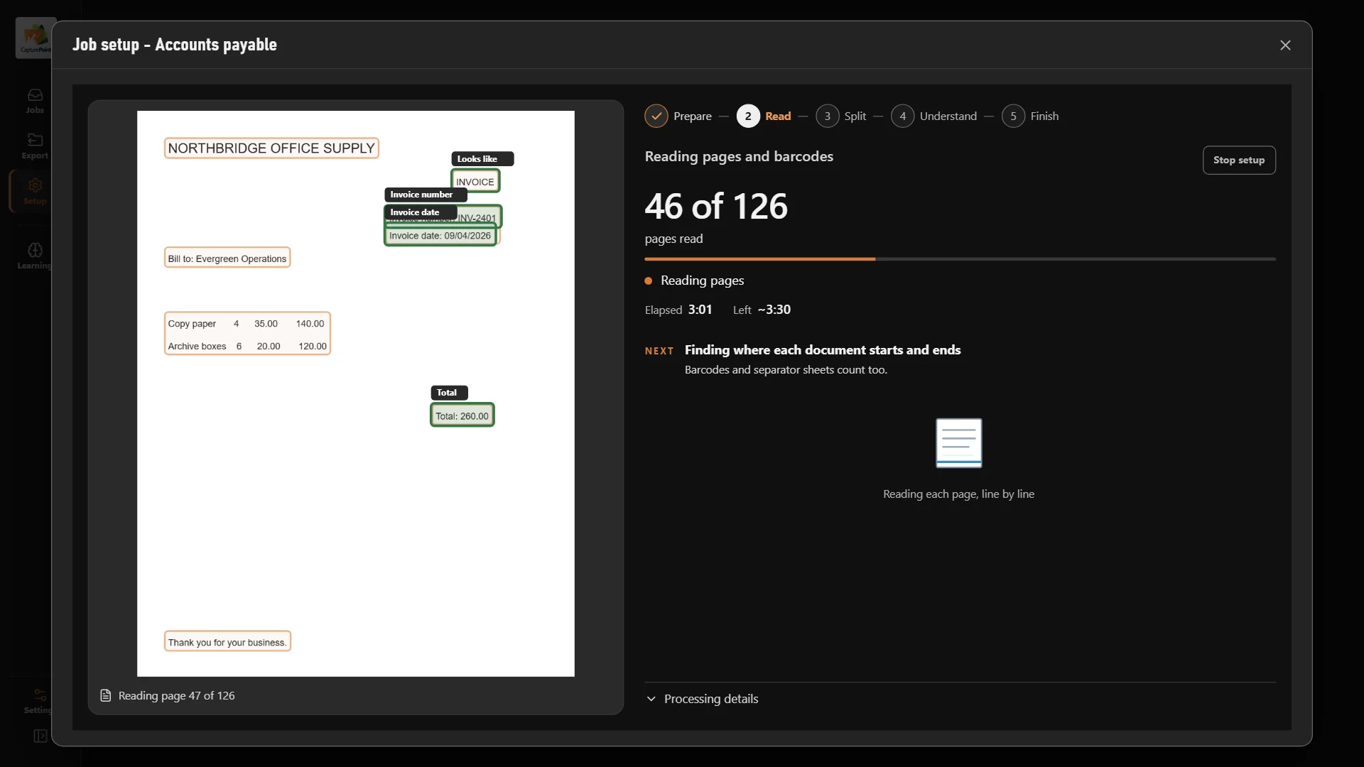 CapturePoint reading a folder of invoices and finding the fields by itself