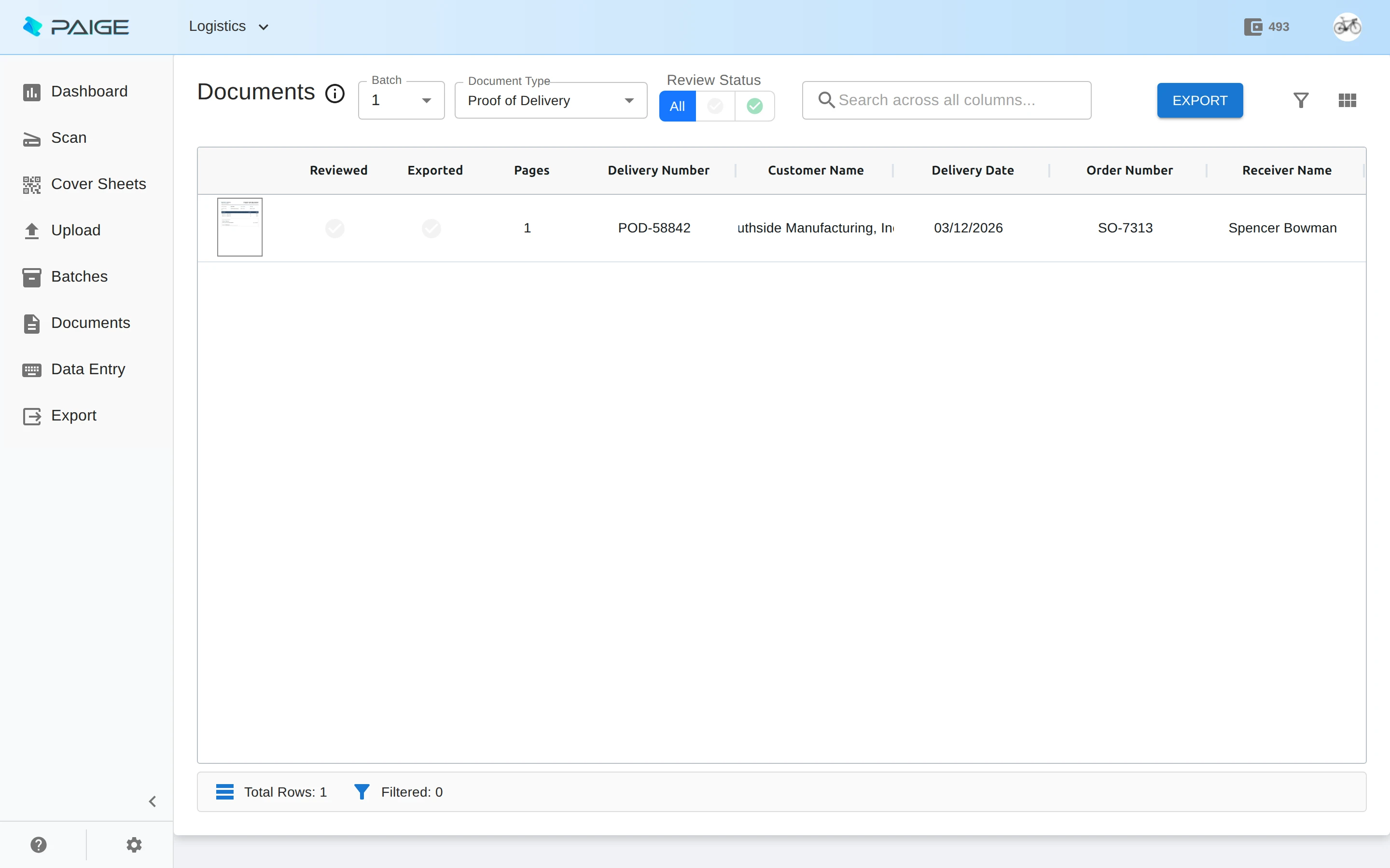 Paige - Logistics & Supply Chain documents with fields automatically extracted